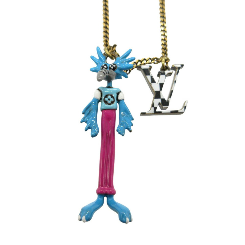 美品 ルイ・ヴィトン LVアニマルズ 望遠レンズくん MP2928 首飾り 金属元素/エナメル ゴールド/青み/サクラ色 LV 0419【中古】LOUIS VUITTON