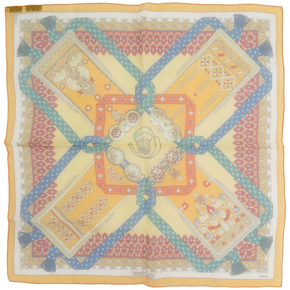 美品 エルメス カレ45 プチカレ Brins d'or 金の若枝 シルク マルチカラー スカーフ 0188【中古】HERMES 11,700円