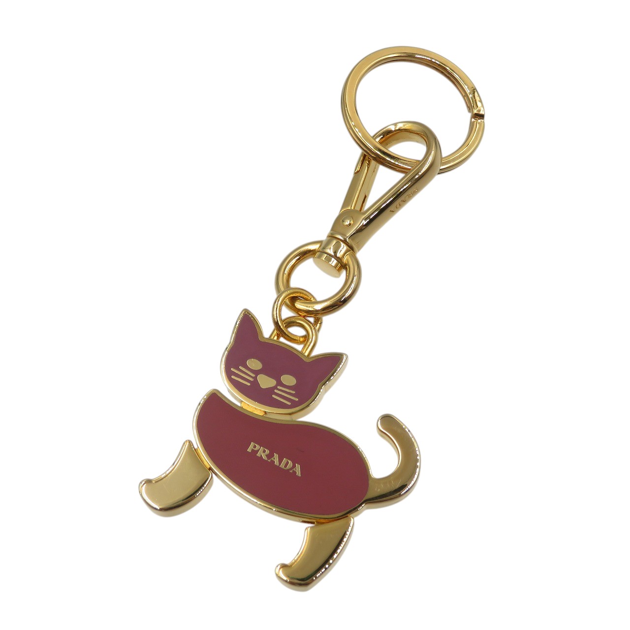 ほぼ未使用 PRADA プラダ 猫型 キーホルダー チャーム ゴールドｘブラック ほぼ未使用 PRADA プラダ 猫型 キーホルダー チャーム ゴールド