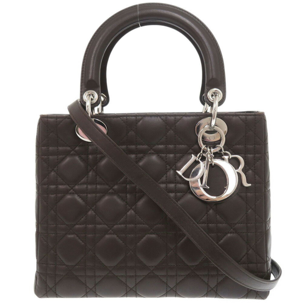 レディディオール　カナージュ ハンドバッグ　ダークブラウン Christian Dior ディオール カナージュ ボストンバッグ レザー