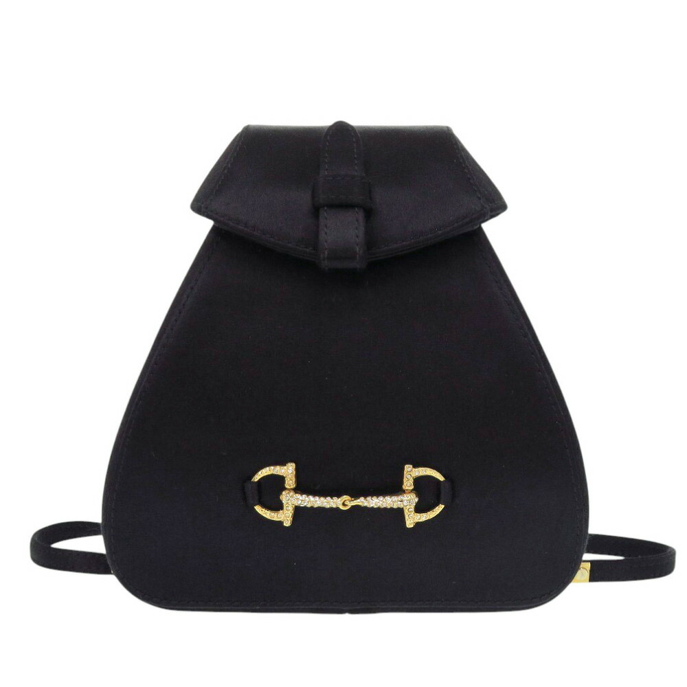 美品 グッチ ホースビット リュック サテン ラインストーン ブラック ミニバッグ 黒 0837【中古】GUCCI 60,500円