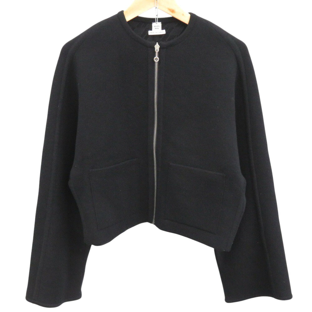 美品 エルメス ノーカラー ニットジャケット リバーシブルモデル ウール/カシミヤ ブラック アウター 黒 1621【中古】HERMES|LIFE TIME店