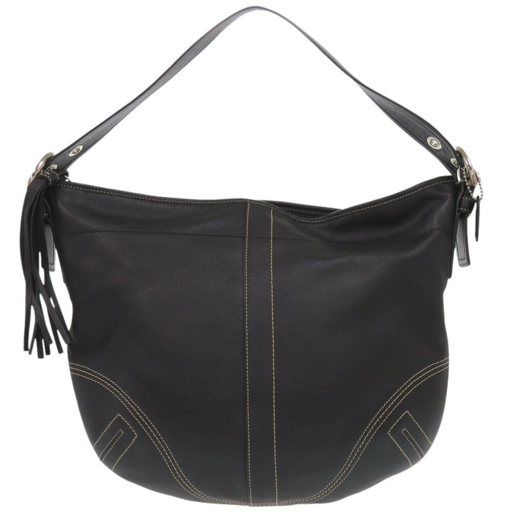 美品 コーチ レザー ブラック ワンショルダーバッグ 黒 0015【中古】COACH