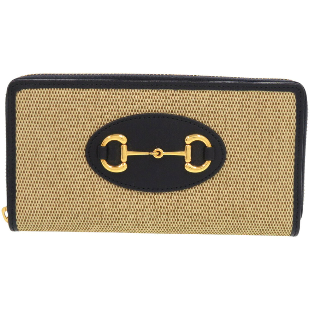 美品 グッチ 1955 導管ビット 621889 0416 帆布 なめし革 ベージュ 長札入れ 0392【中古】GUCCI