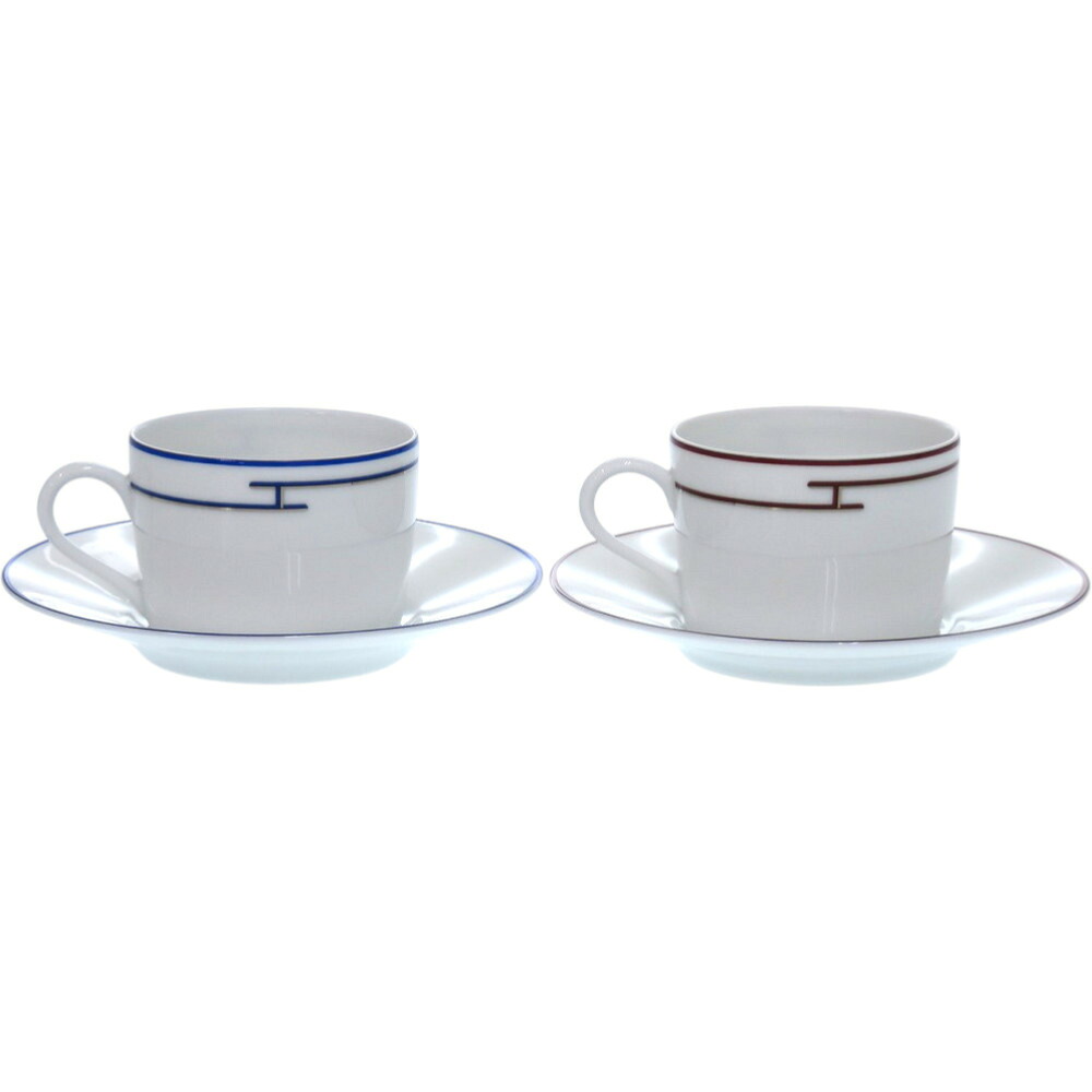 未使用品 エルメス カップ\u0026ソーサー リズム 2個セット 食器 陶器 ブルー レッド 赤青 0506【中古】HERMES