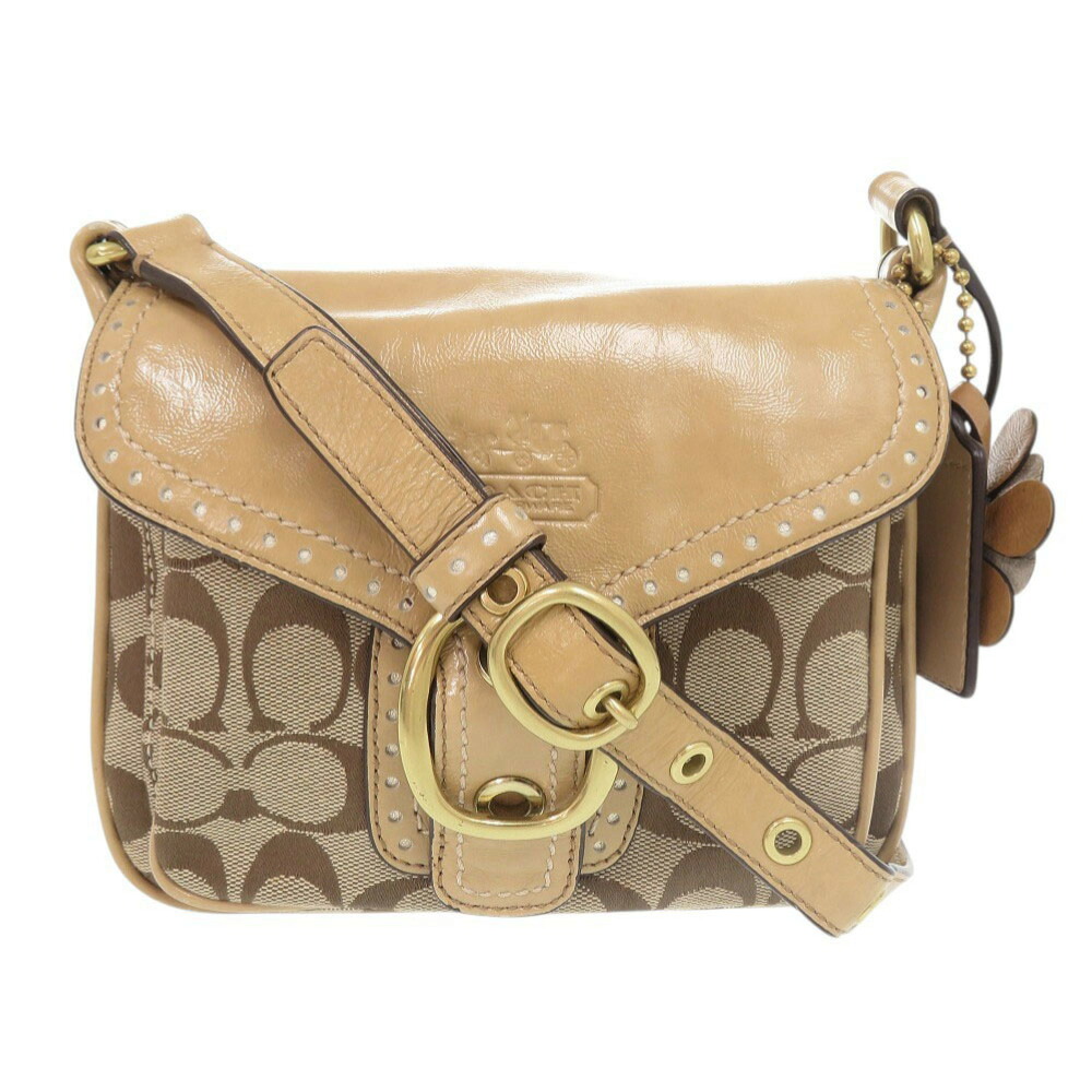 美品 コーチ シグネチャー キャンバス パテントレザー ベージュ ショルダーバッグ 1504【中古】COACH 8,360円