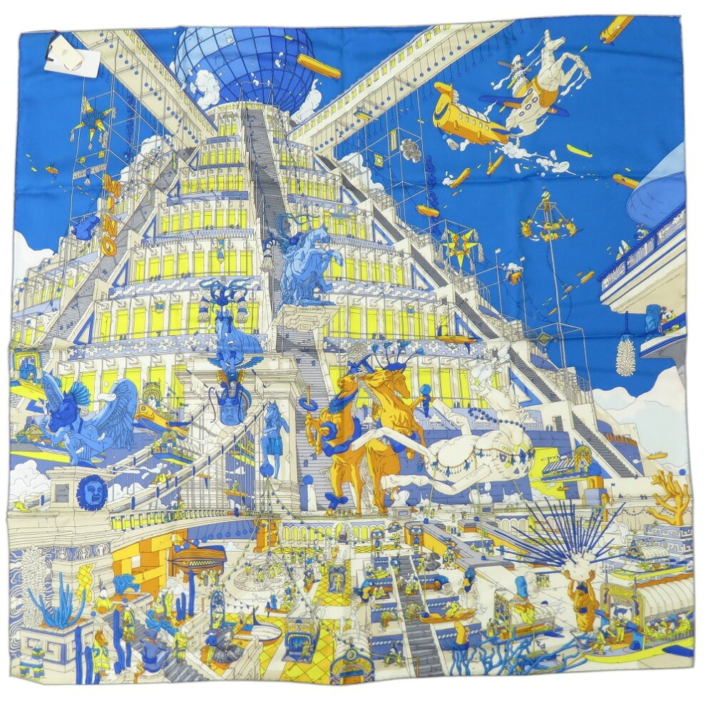 新品同様 エルメス カレ90 翼のある馬の伝説 LA LEGENDE DU CHEVAL A PLUMES ツイル Twill スカーフ シルク BLEU 0532【中古】HERMES
