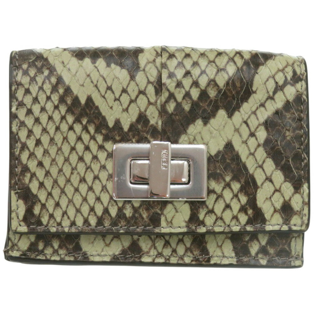 美品 フェンディ ピーカブー 8M0426 パイソン グリーン 三つ折り財布 緑 0831【中古】FENDI
