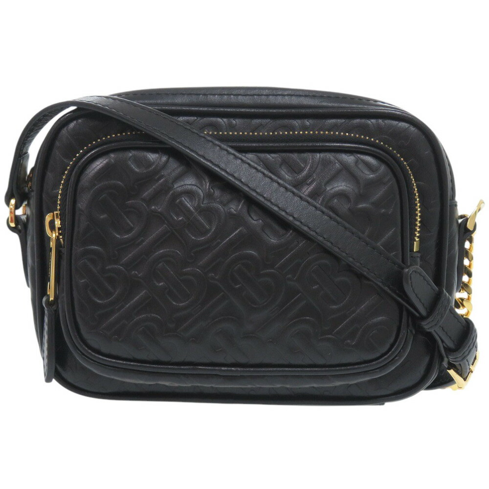 美品 バーバリー カメラバッグ TBモノグラム 8015241 レザー ブラック ショルダーバッグ 黒 0552【中古】BURBERRY