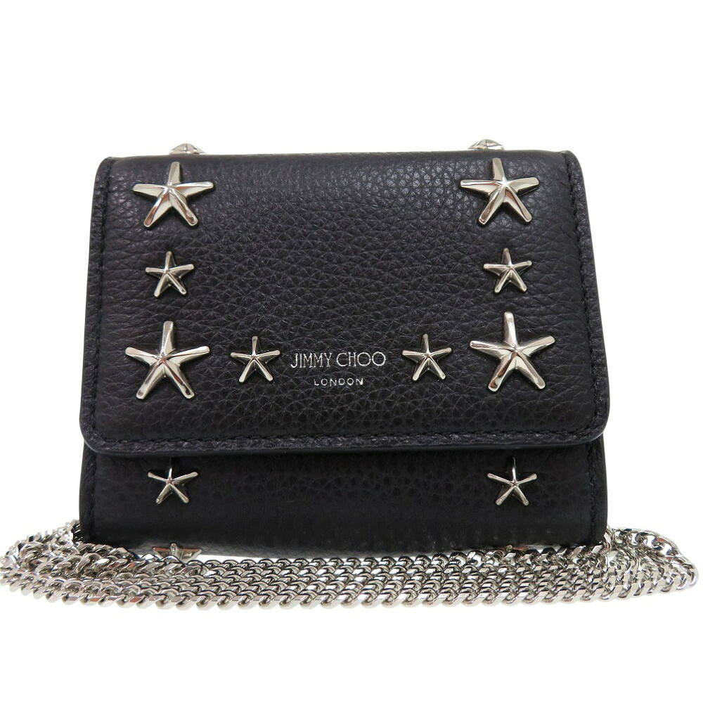 美品 ジミーチュウ 2WAY スタースタッズ カードケース 斜めがけ ショルダー レザー ブラック 1043【中古】JIMMY CHOO｜ＬＩＦＥ ＴＩＭＥ店