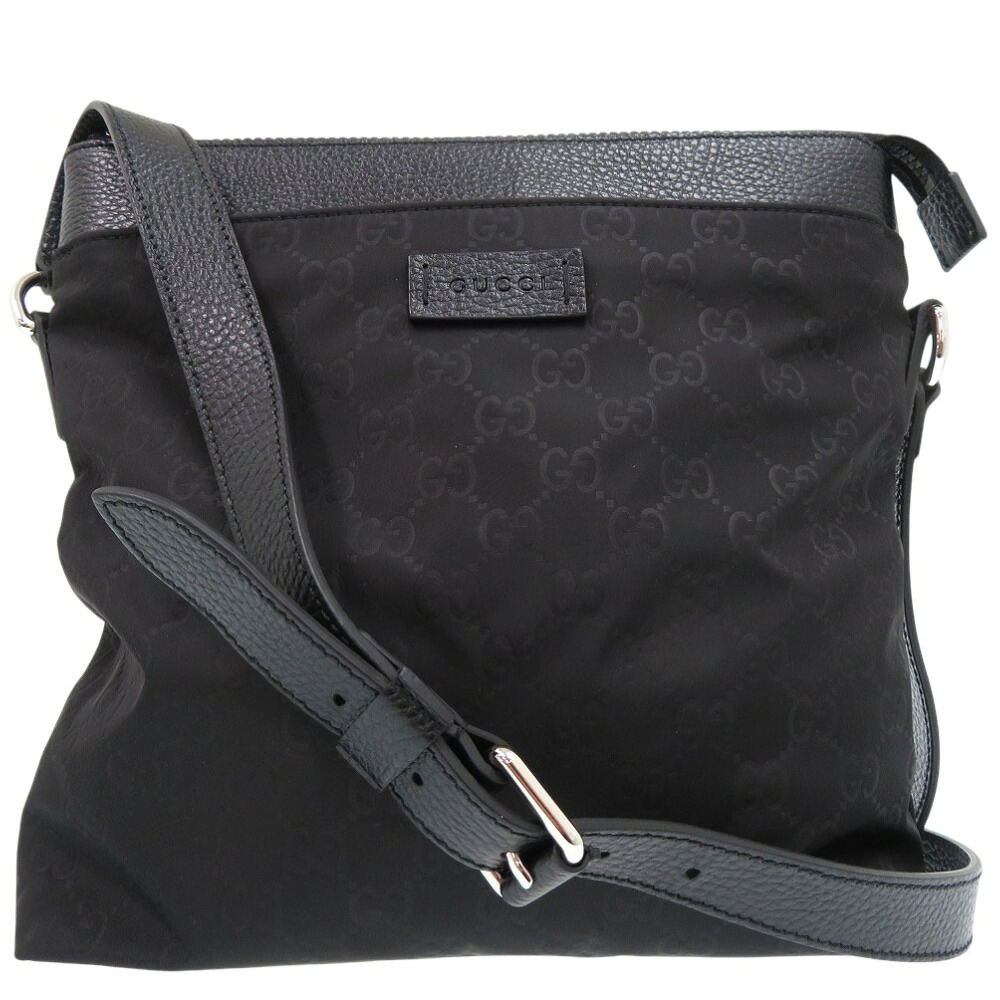 美品 グッチ GG柄 グッチシマ 510342 ショルダーバッグ レザー グッチシマナイロン ブラック 1162【中古】GUCCI
