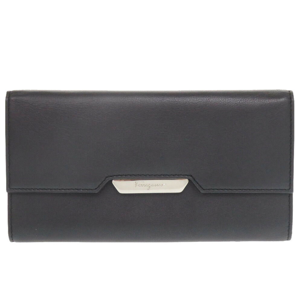 新品同様 サルヴァトーレフェラガモ レザー ブラック 長財布 三つ折り財布 黒 1059【中古】Salvatore Ferragamo｜ＬＩＦＥ ＴＩＭＥ店