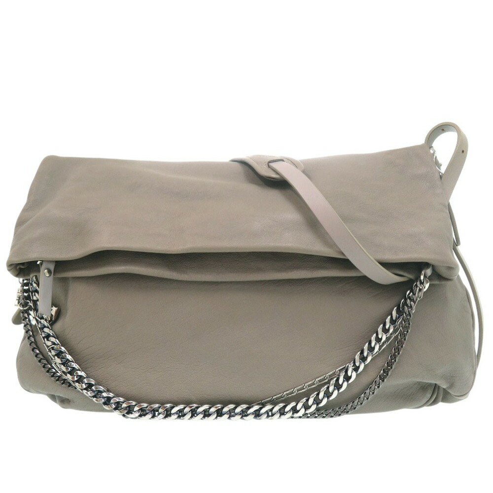 美品 ジミーチュウ チェーンショルダーバッグ バイカー レザー グレー 1492【中古】JIMMY CHOO