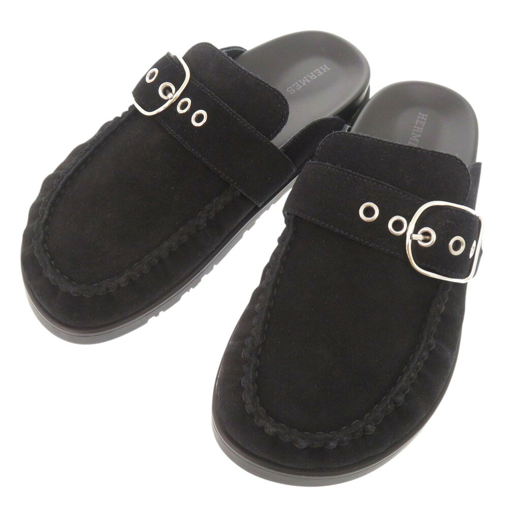 未当て嵌める品 エルメス 手当たり ヴォーヴェロア 大きさ37 黒いこと サンダル 黒 1686【中古】HERMES