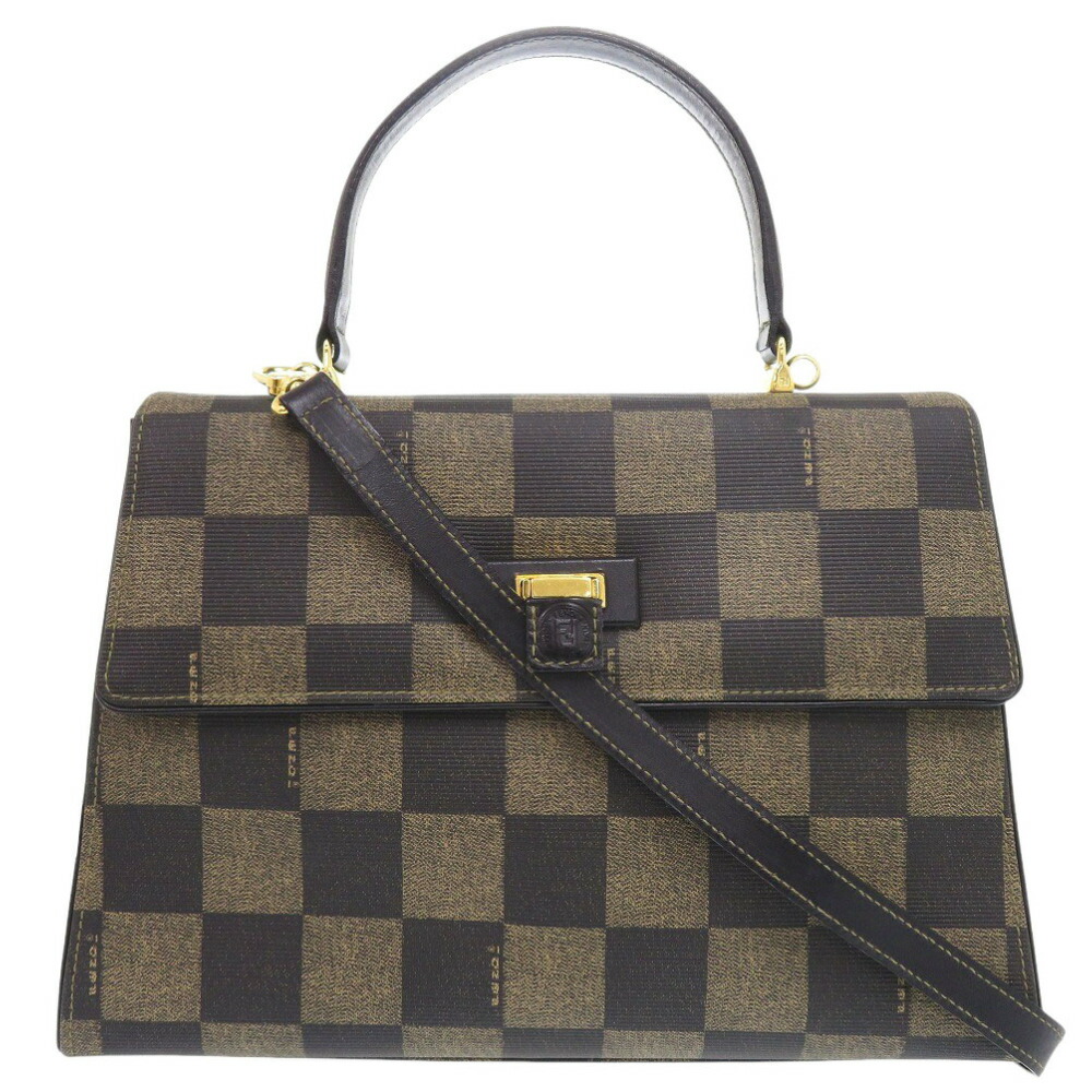 美品 フェンディ 2WAY PVC/レザー ブラウン ハンドバッグ 茶 0813【中古】FENDI