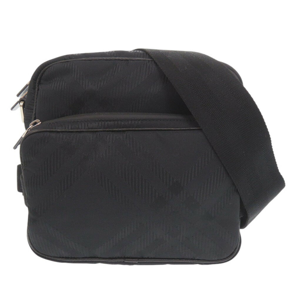 新品同様 バーバリー チェック柄 ナイロン ポリエステル ブラック ショルダーバッグ 黒 1708【中古】BURBERRY