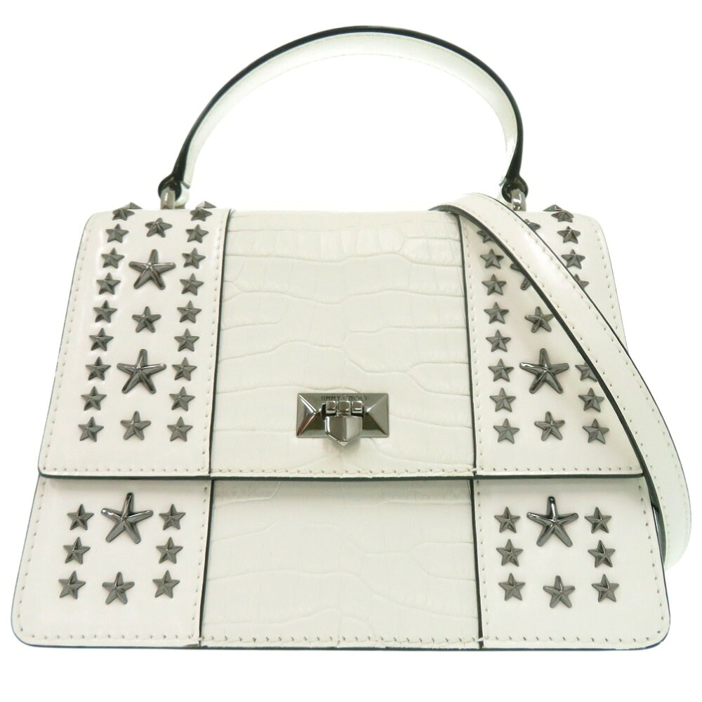 美品 ジミーチュウ スタースタッズ ピクシストップハンドルバッグ 2WAY ハンドバッグ 型押しレザー ホワイト 0502【中古】JIMMY CHOO
