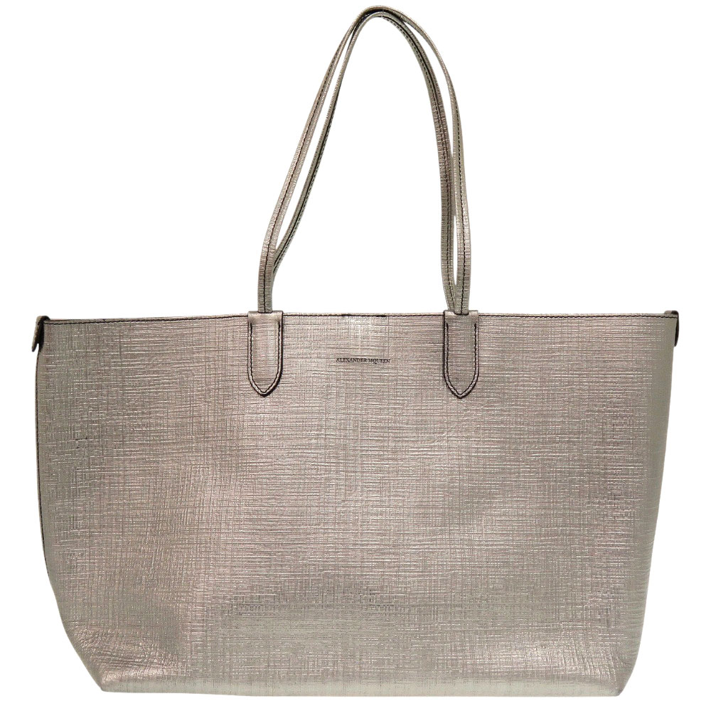 美品 アレキサンダーマックイーンカーフレザー シルバー トートバッグ 0597【中古】Alexander McQueen|LIFE TIME店