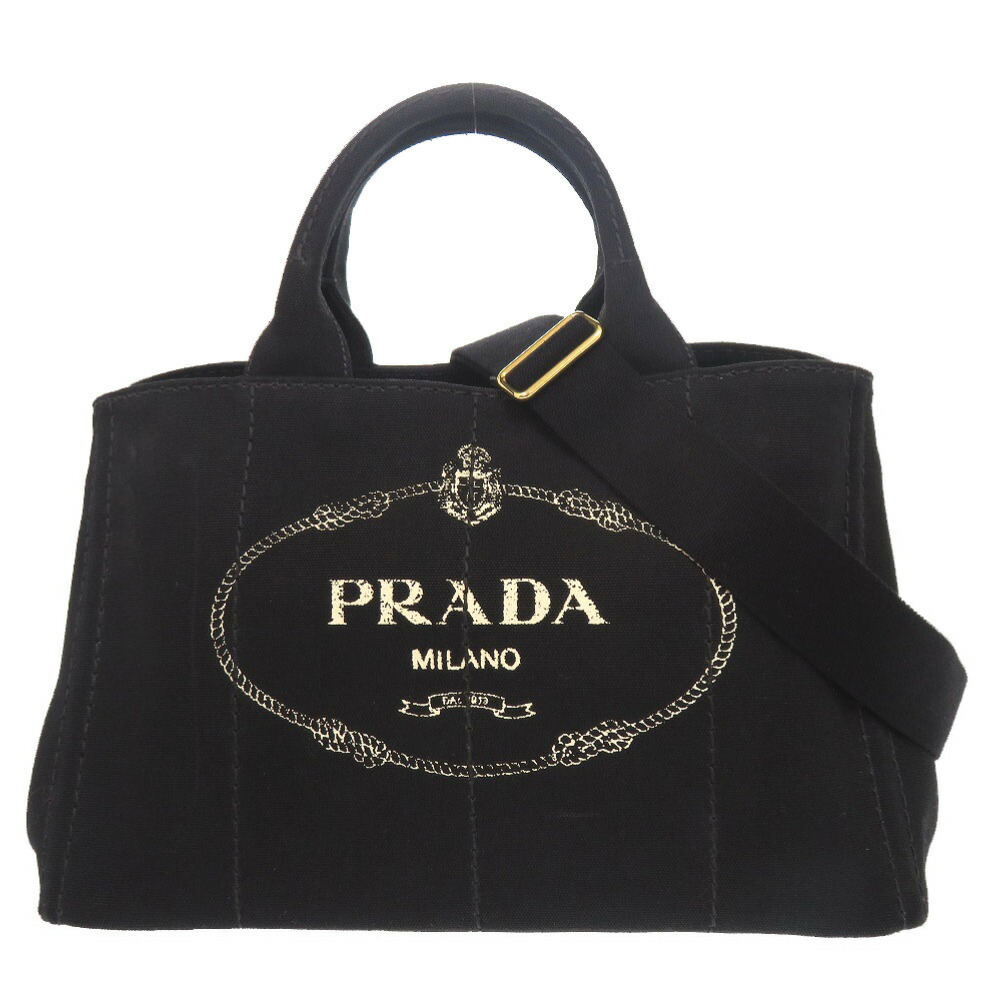 美品 プラダ カナパ キャンバス ブラック 2WAY トートバッグ ショルダーバッグ ハンドバッグ 黒 0644【中古】PRADA｜ＬＩＦＥ ＴＩＭＥ店