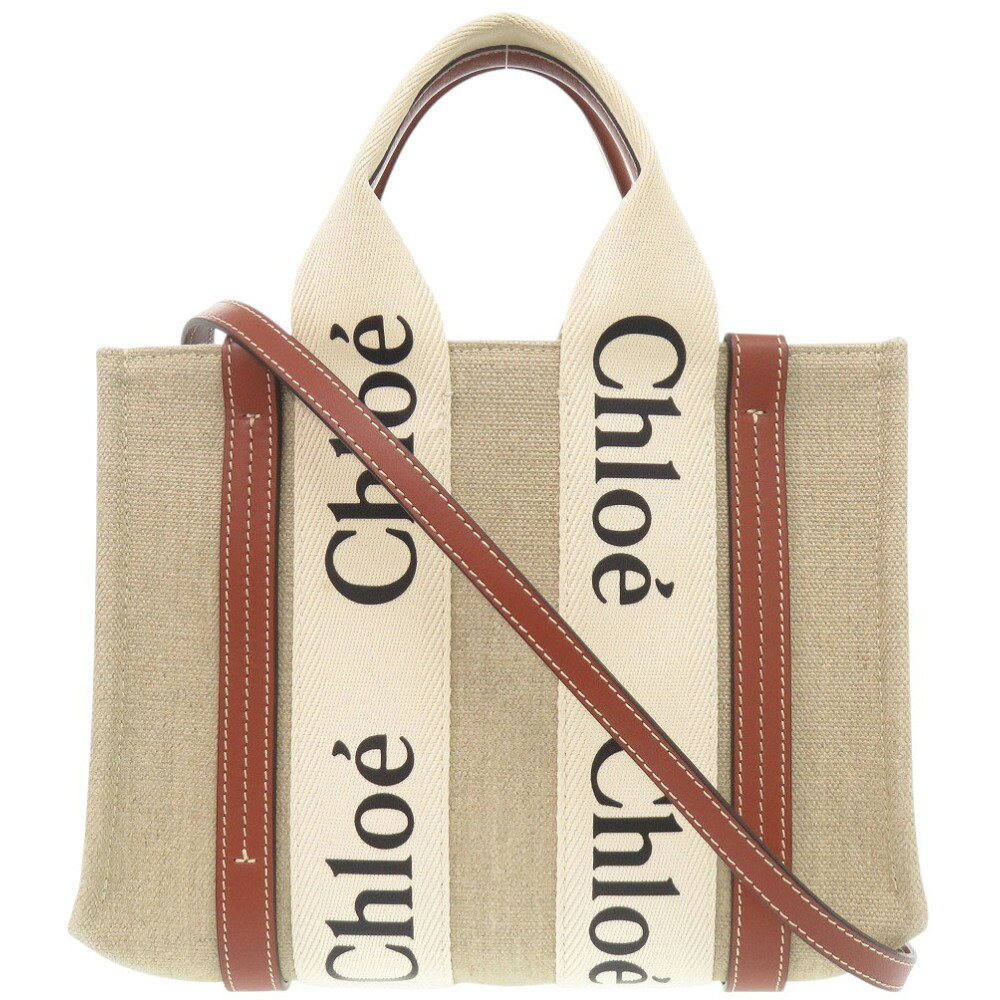 美品 クロエ 2WAY ウッディ スモール レザー/コットン ベージュ トートバッグ ハンドバッグ 1146【中古】Chloe｜ＬＩＦＥ ＴＩＭＥ店