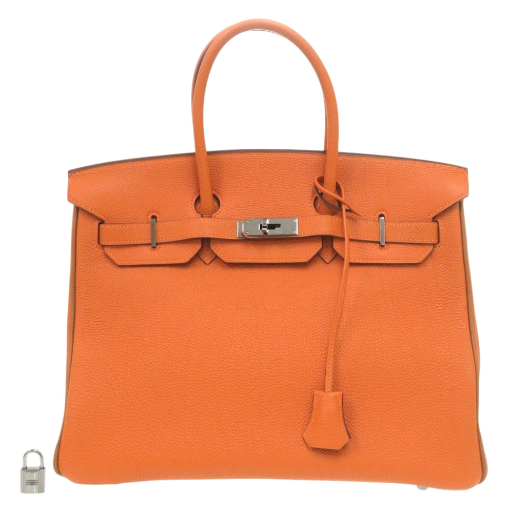 美品 エルメス バーキン35 トゴ オレンジ ゴールド バイカラー ルテニウム金具 □I刻印 ハンドバッグ 0367【中古】HERMES