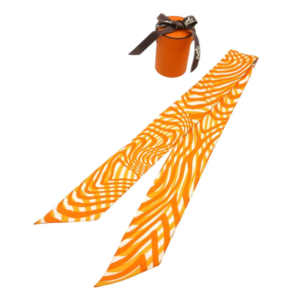美品 エルメス ツイロバート・エドワード・リー えり巻き 地絹 オレンジ色/白いこと 0328【中古】HERMES