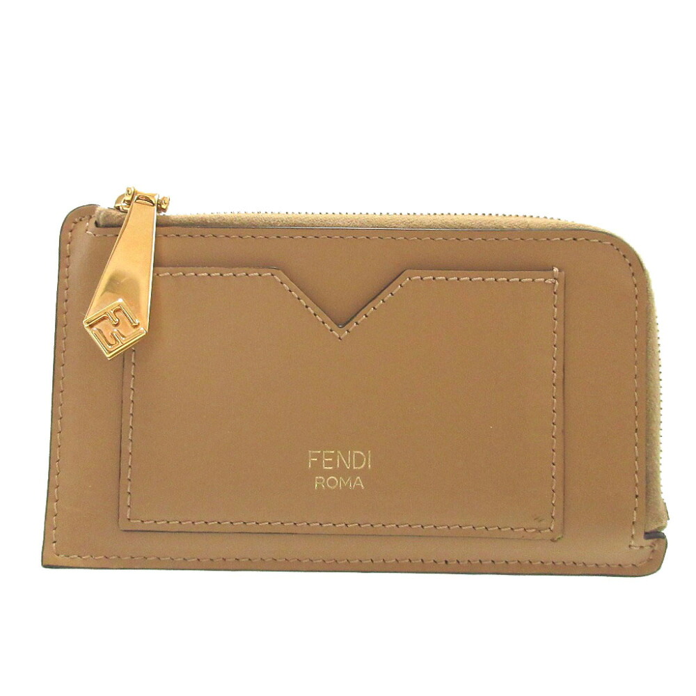 美品 フェンディ FFダイヤモンド 8M0489 レザー ベージュ カードケース コインケース フラグメントケース 0563【中古】FENDI