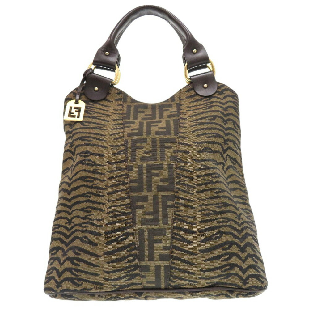 美品 フェンディ ズッカ ハンドバッグ トラ柄 タイガー キャンバス レザー ブラウン 1378【中古】FENDI|LIFE TIME店