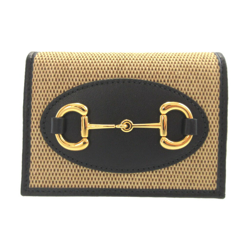 未使用 グッチ ホースビット キャンバス レザー ベージュ ブラック 黒 2つ折り財布 財布 0599【中古】GUCCI 26,554円