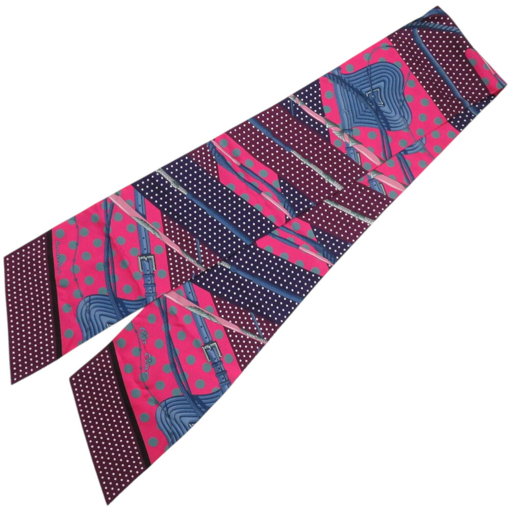 美品 エルメス マキシツイリー Clic Clac a Pois クリッククラックドット 092676S 06 地絹 ローズヴィフ 紫 えり巻き 0290【中古】HERMES