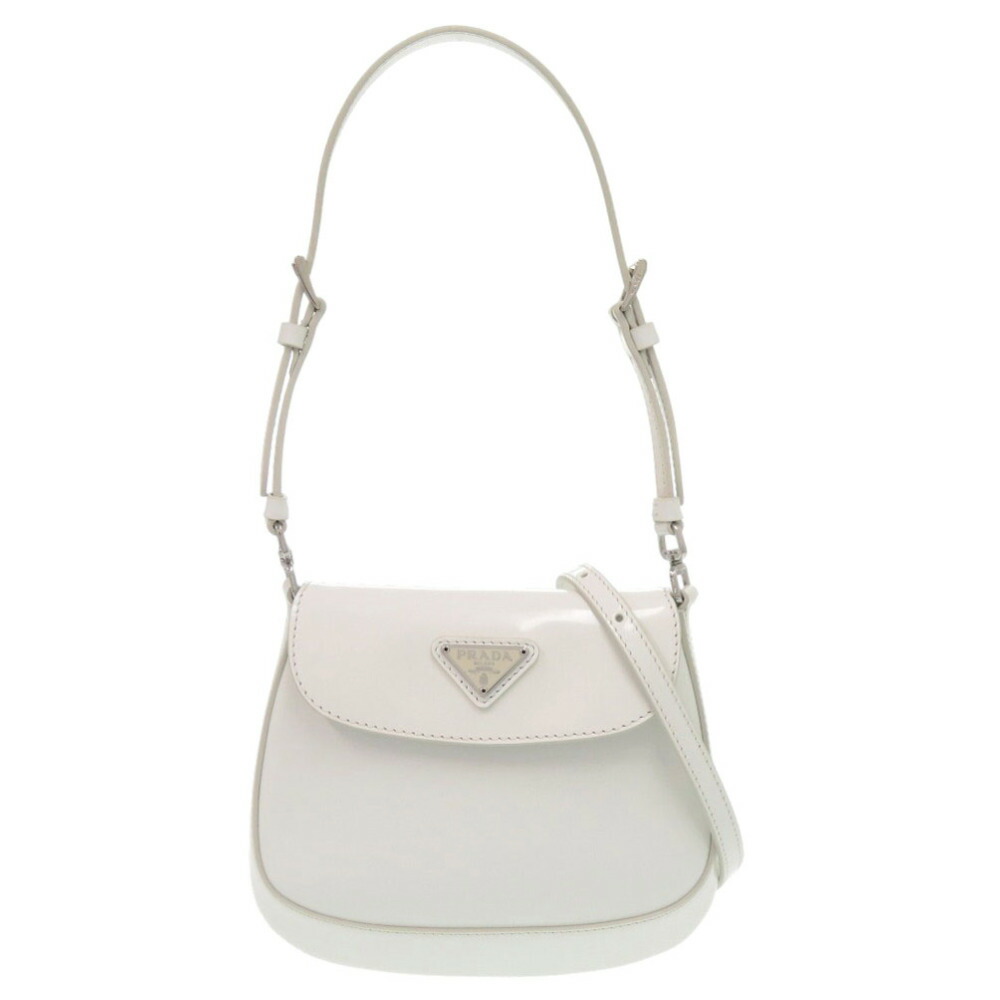 未使用 プラダ SPAZZOLATO 1BH188 トライアングルロゴ レザー ホワイト 2way ショルダーバッグ 白 0372【中古】PRADA