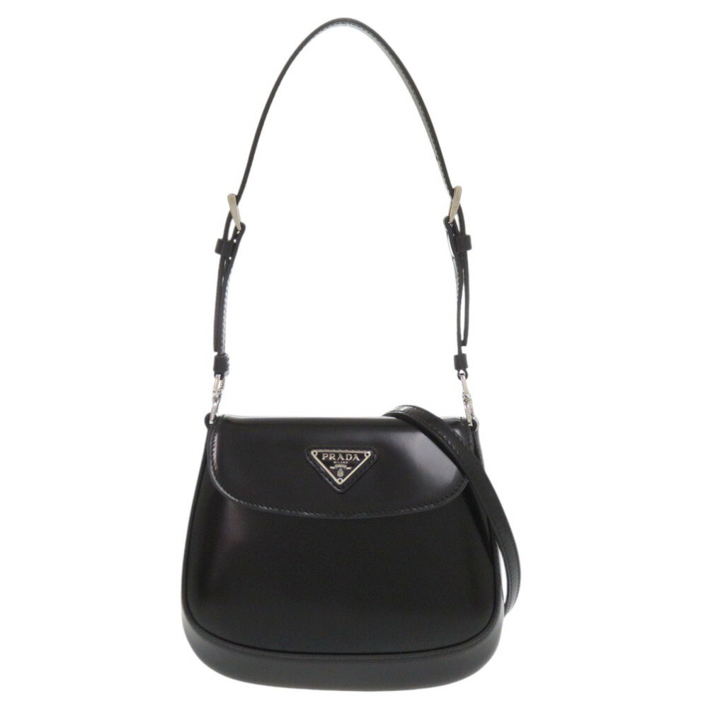 未使用 プラダ SPAZZOLATO 1BH188 トライアングルロゴ レザー ブラック 2way ショルダーバッグ 黒 0709【中古】PRADA