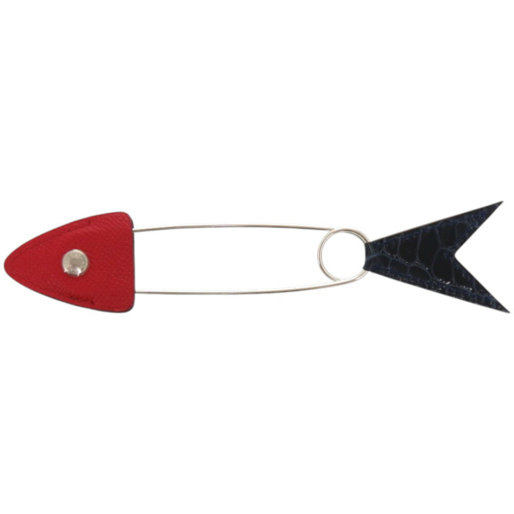 美品 エルメス プティアッシュ 鰯 sardine 子ウシ アリゲーター しろがね色 赤いこと 赤 胸飾り 0121【中古】HERMES
