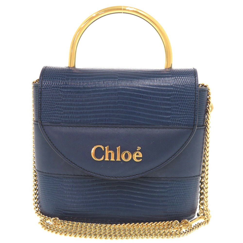 美品 クロエ アビーロック 型押しレザー ブルー 2WAY ショルダーバッグ チェーンショルダー 青 1261【中古】Chloe