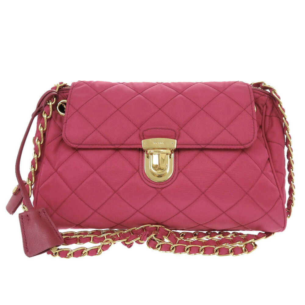 美品 プラダ キルティング ナイロン ピンク チェーンショルダーバッグ ショルダーバッグ 1592【中古】PRADA 49,500円