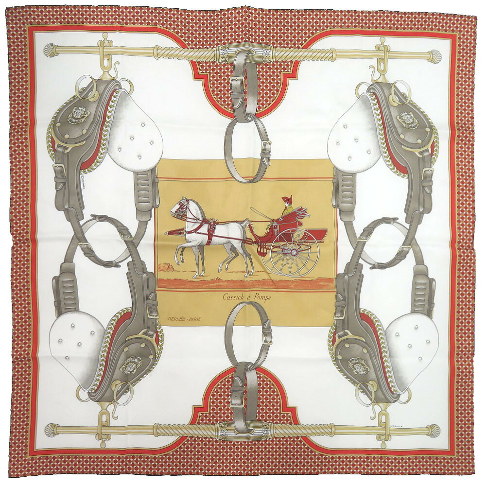 美品 エルメス カレ70 空飛ぶカレ Carrick a Pompe カリック ア 揚水機地絹 白いこと 赤銅色 赤いこと えり巻き 0274【中古】HERMES
