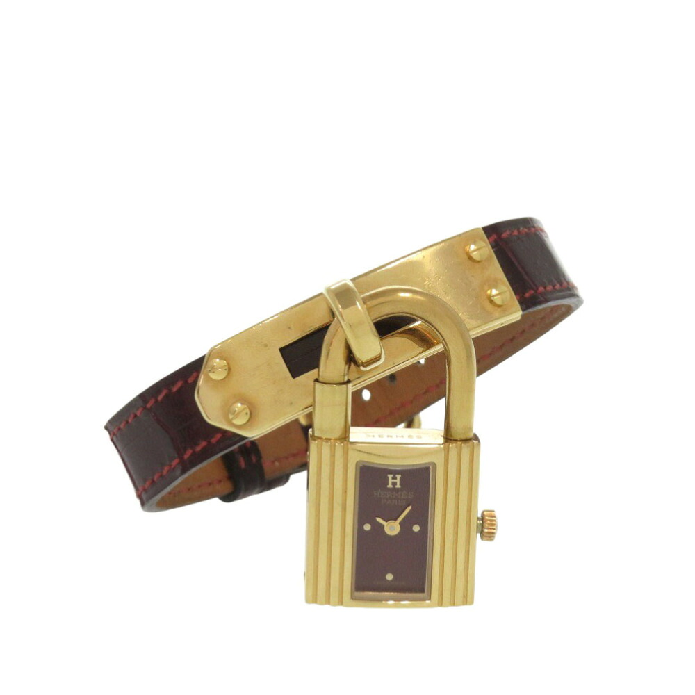 エルメス ケリーウォッチ アリゲーター SS ボルドーワイン 〇W目じるし 石英 ウオッチ 0034【中古】HERMES