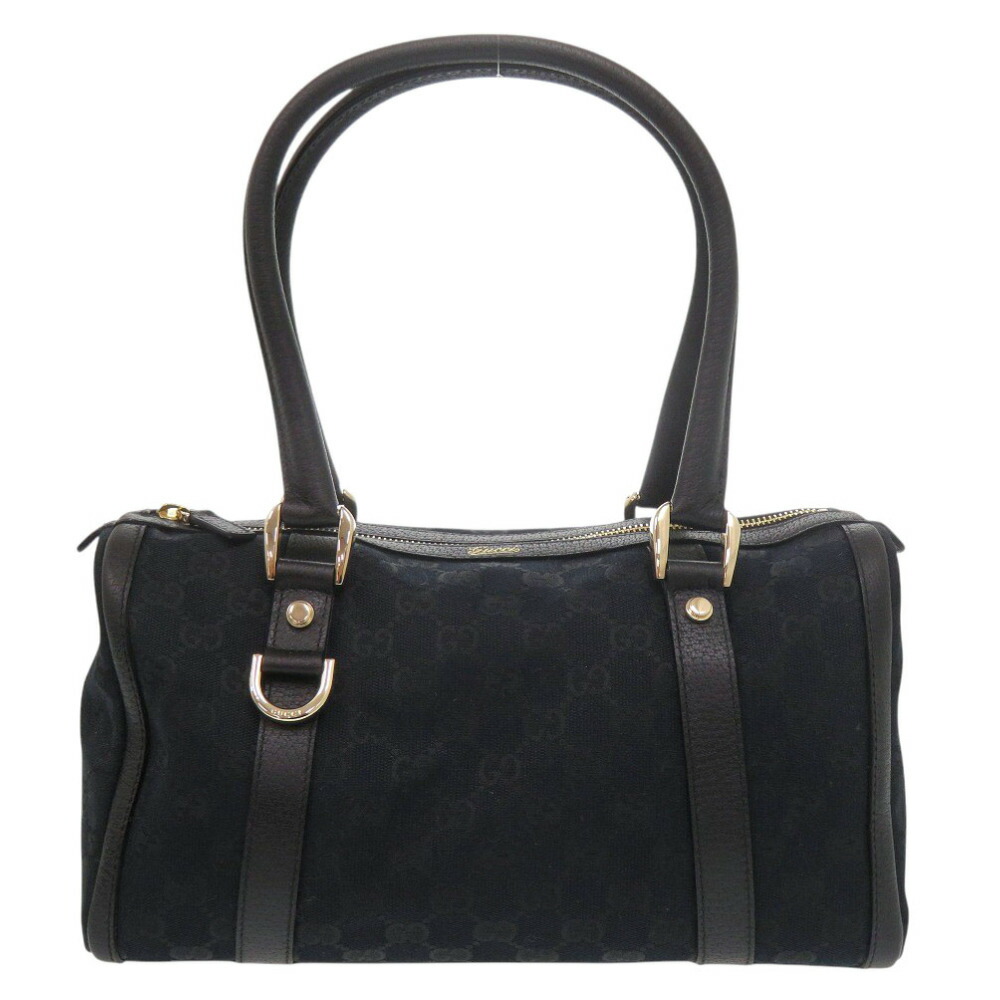 美品 グッチ ミニボストン 130942 GGキャンバス レザー ブラック ハンドバッグ 黒 0550【中古】GUCCI