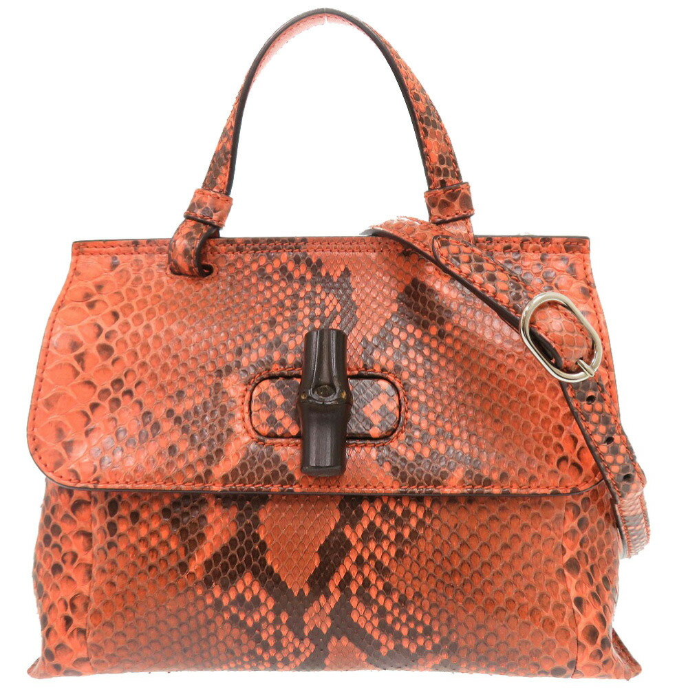 美品 グッチ バンブー デイリー 370831 パイソン オレンジ系 2WAY ハンドバッグ ショルダーバッグ 0527【中古】GUCCI｜ＬＩＦＥ ＴＩＭＥ店