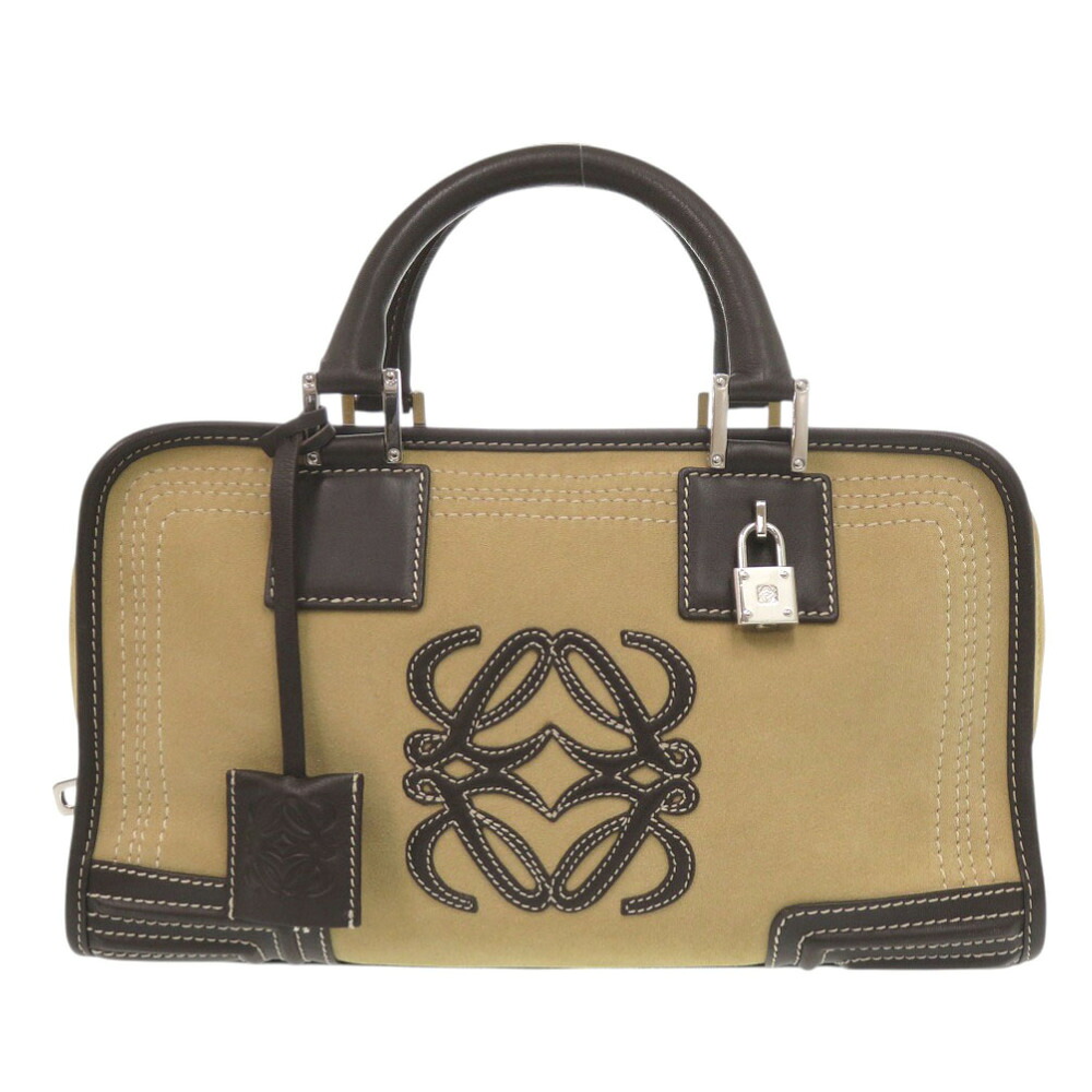 美品 ロエベ アマソナ28 スウェード レザー ベージュ ブラウン ハンドバッグ 0906【中古】LOEWE