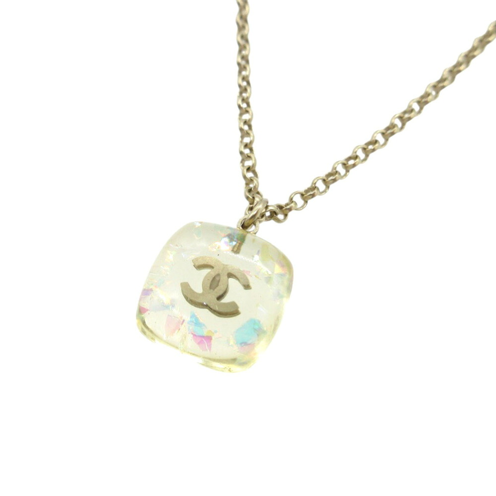 美品 シャネル ココマーク ヴィンテージ ラメ スクエア ネックレス レジン/メタル クリア 0882【中古】CHANEL｜ＬＩＦＥ ＴＩＭＥ店