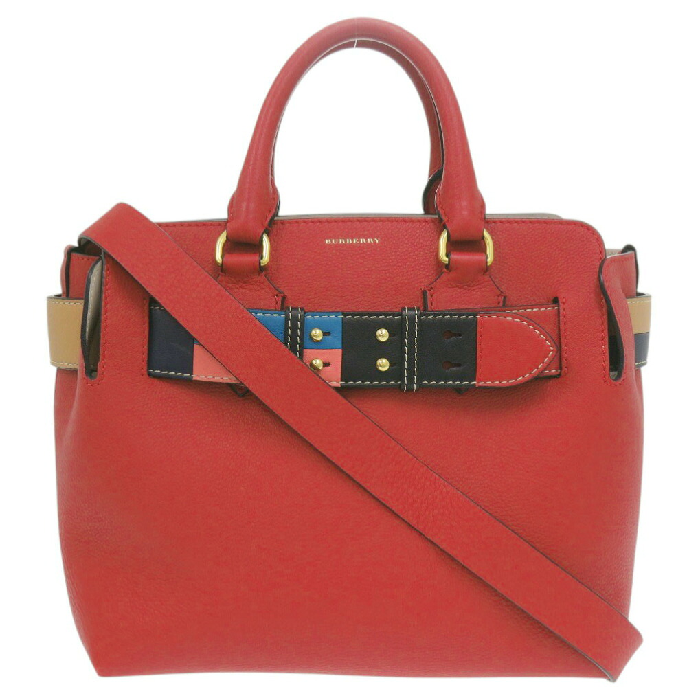 美品 バーバリー 2WAY レザー レッド ハンドバッグ 赤 0720【中古】BURBERRY