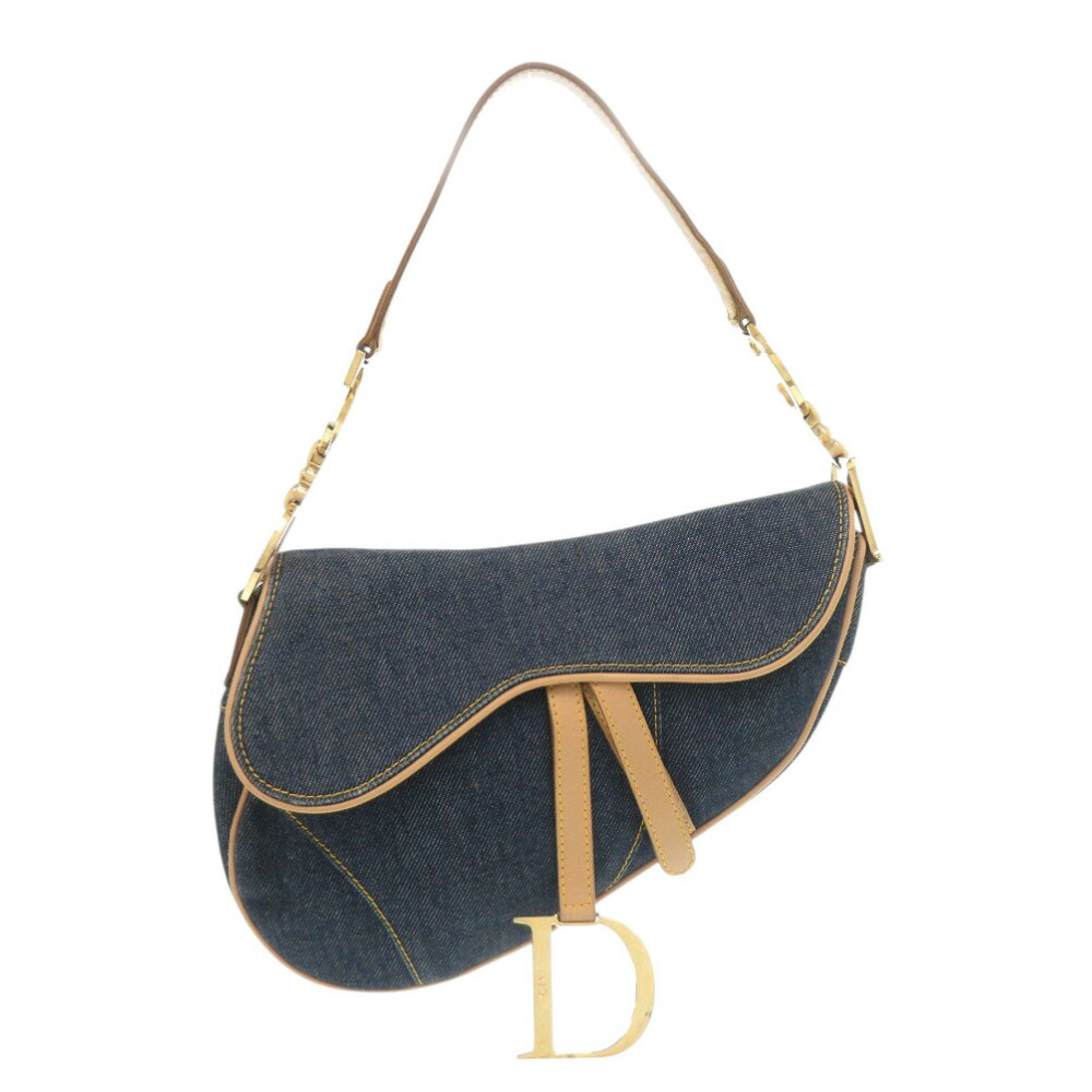 クリスチャンディオール サドルバッグ デニム レザー ネイビー ハンドバッグ 0553【中古】Christian Dior