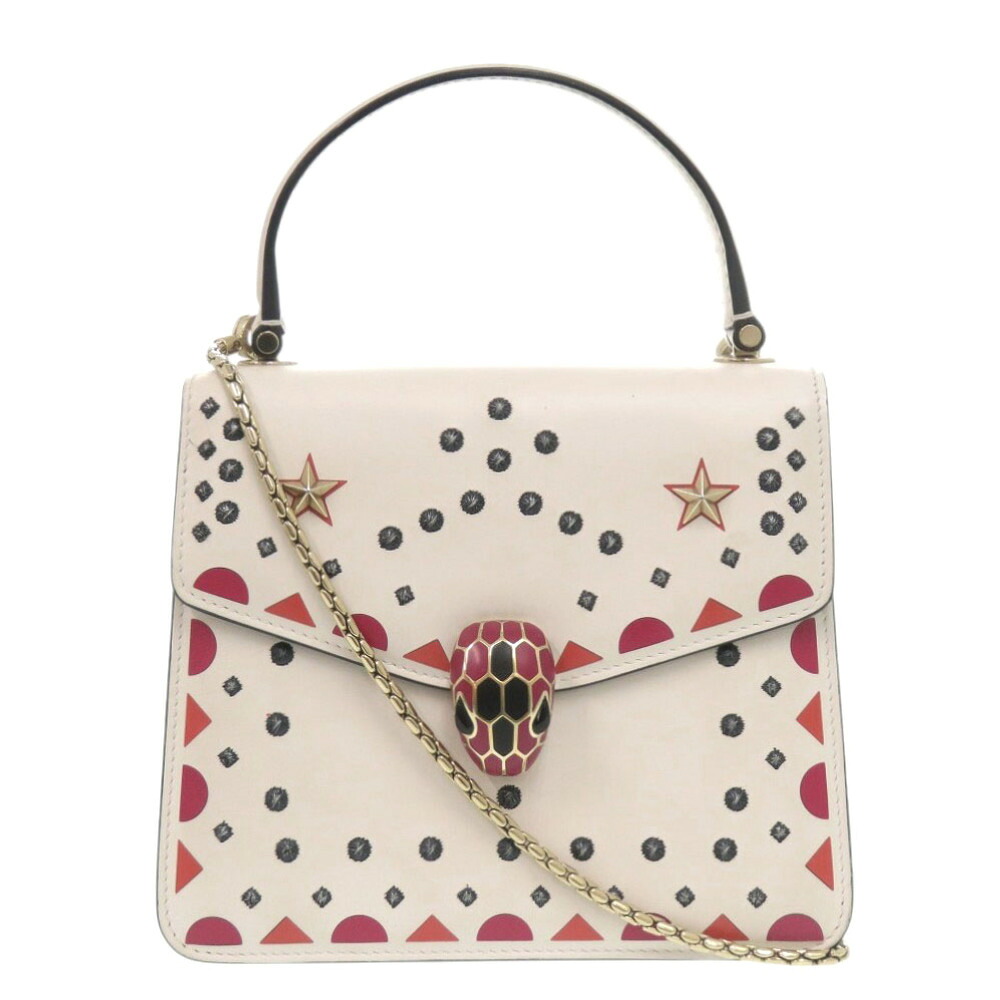 美品 ブルガリ セルペンティ フォーエバー レザー アイボリー 2way ハンドバッグ 1462【中古】BVLGARI