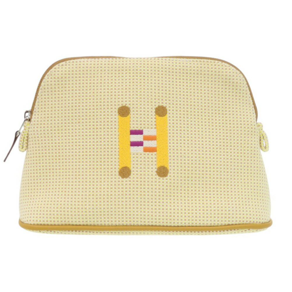 新品同様 エルメス ボリードポーチ 20 PM クレイジーH コットン シトロン/オークル シルバー金具 ポーチ 1436【中古】HERMES
