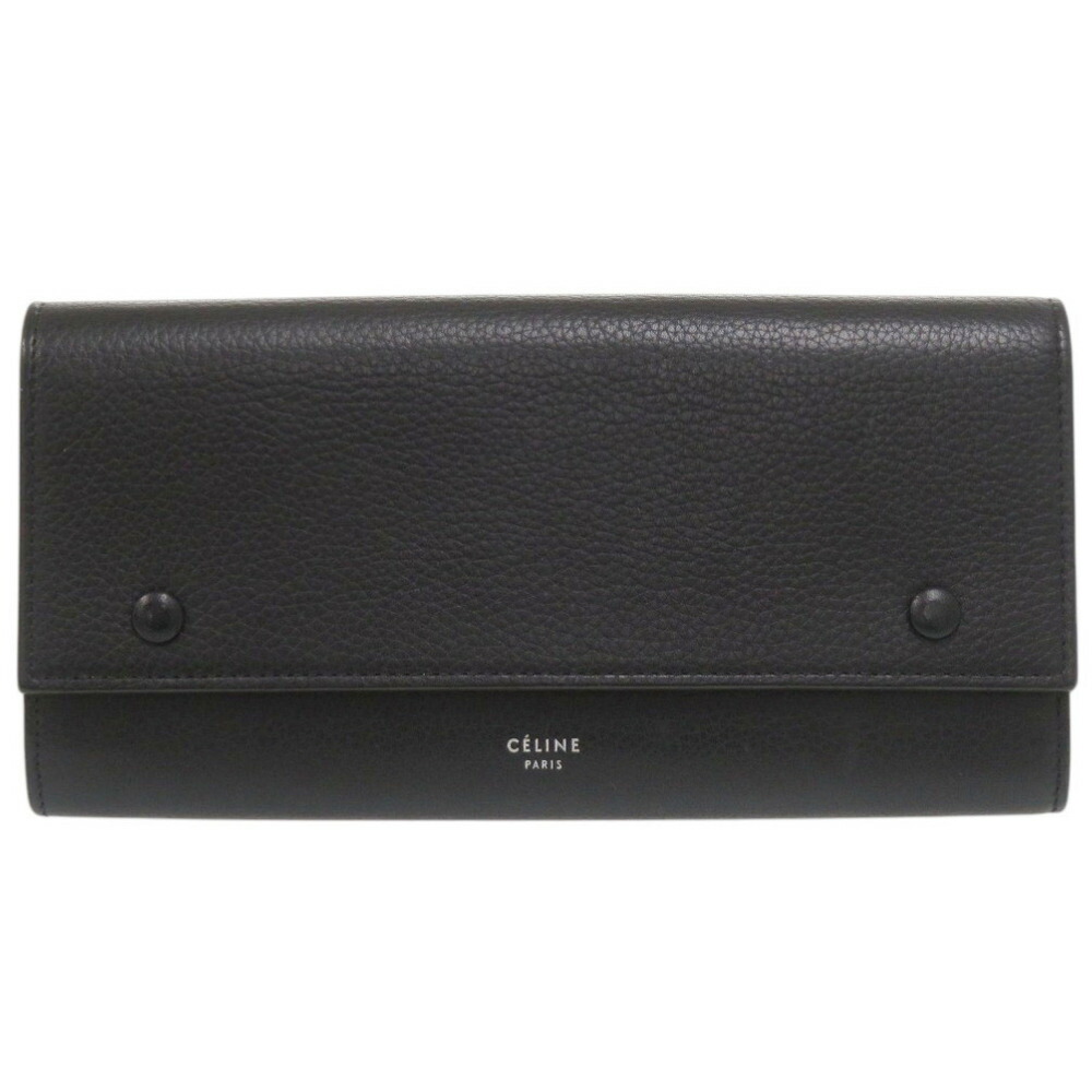 セリーヌ ラージ 下げ翼 マルチ役立つこと なめし革 黒いこと 長紙入れ 黒 1606【中古】CELINE メンズ