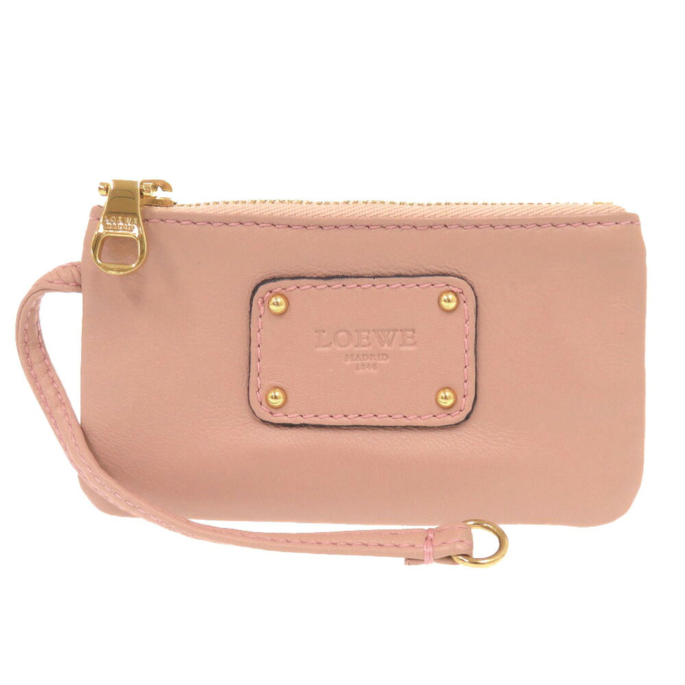 美品 ロエベ ロゴ レザー ピンク コインケース 0984【中古】LOEWE