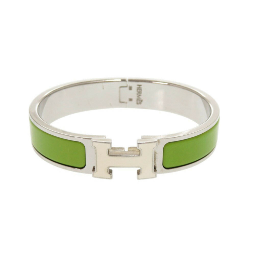 美品 エルメス クリックH クリッククラックPM メタル シルバー金具 グリーン バングル ブレスレット 緑 1595【中古】HERMES｜ＬＩＦＥ ＴＩＭＥ店