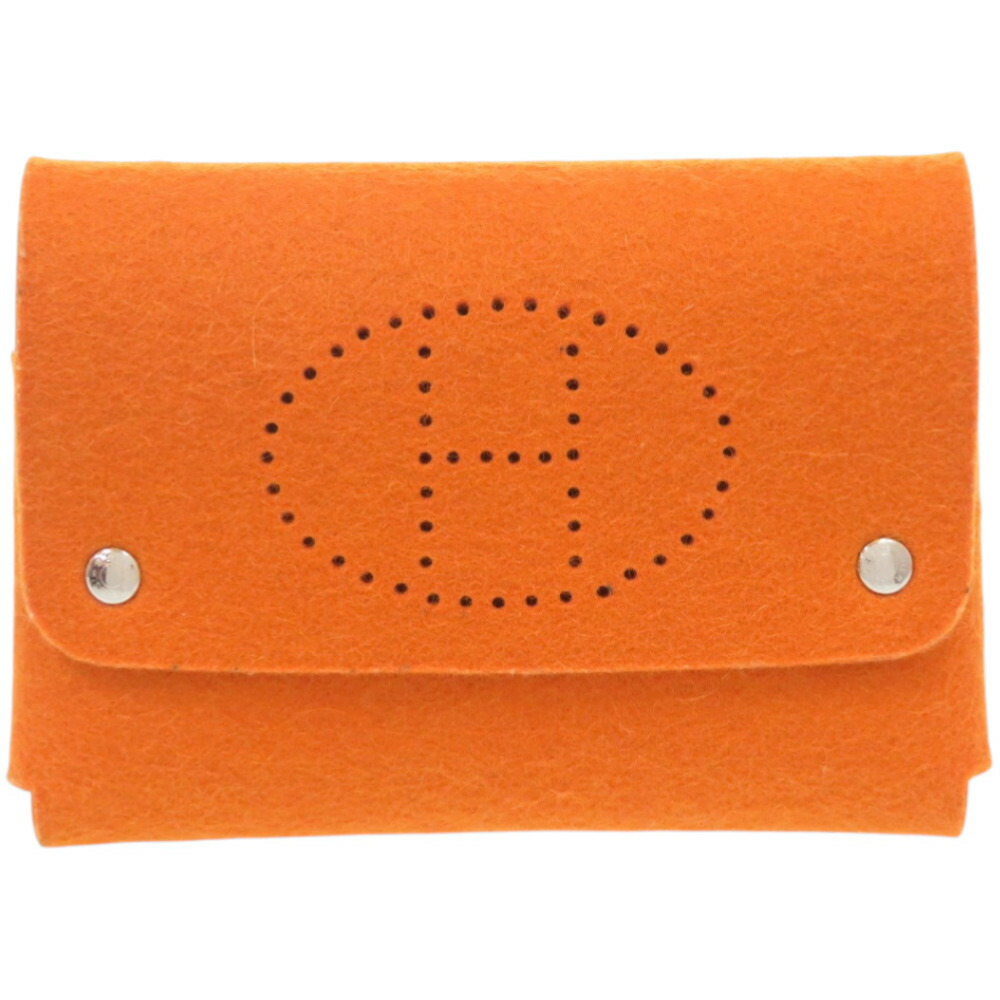 美品 エルメス 加留多入れもの エテュイカルトGM フェルト オレンジ色 小物 0625【中古】HERMES