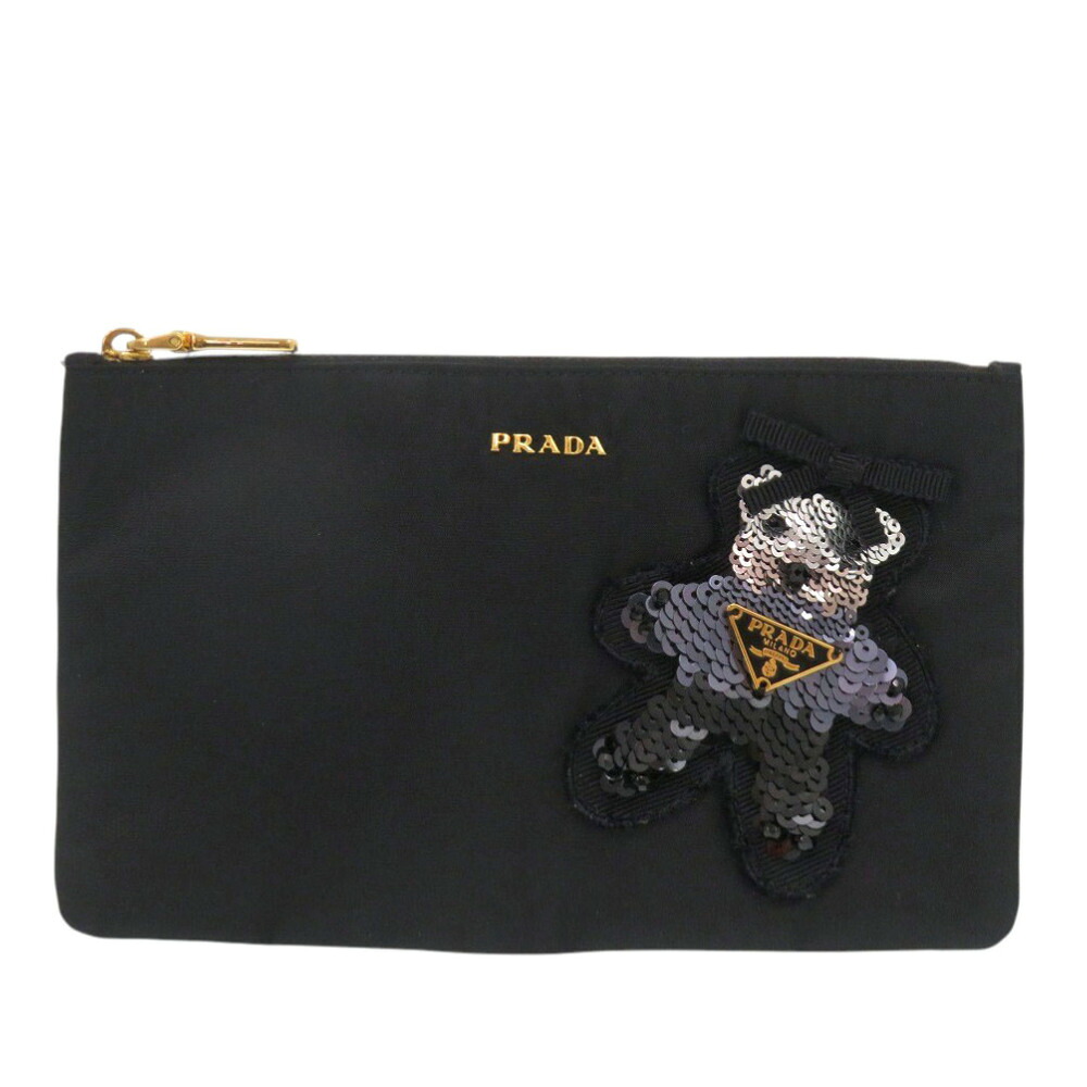 新品負けず劣らず プラダ ナイロン ベア 黒いこと 合切袋 熊 黒 0655【中古】PRADA